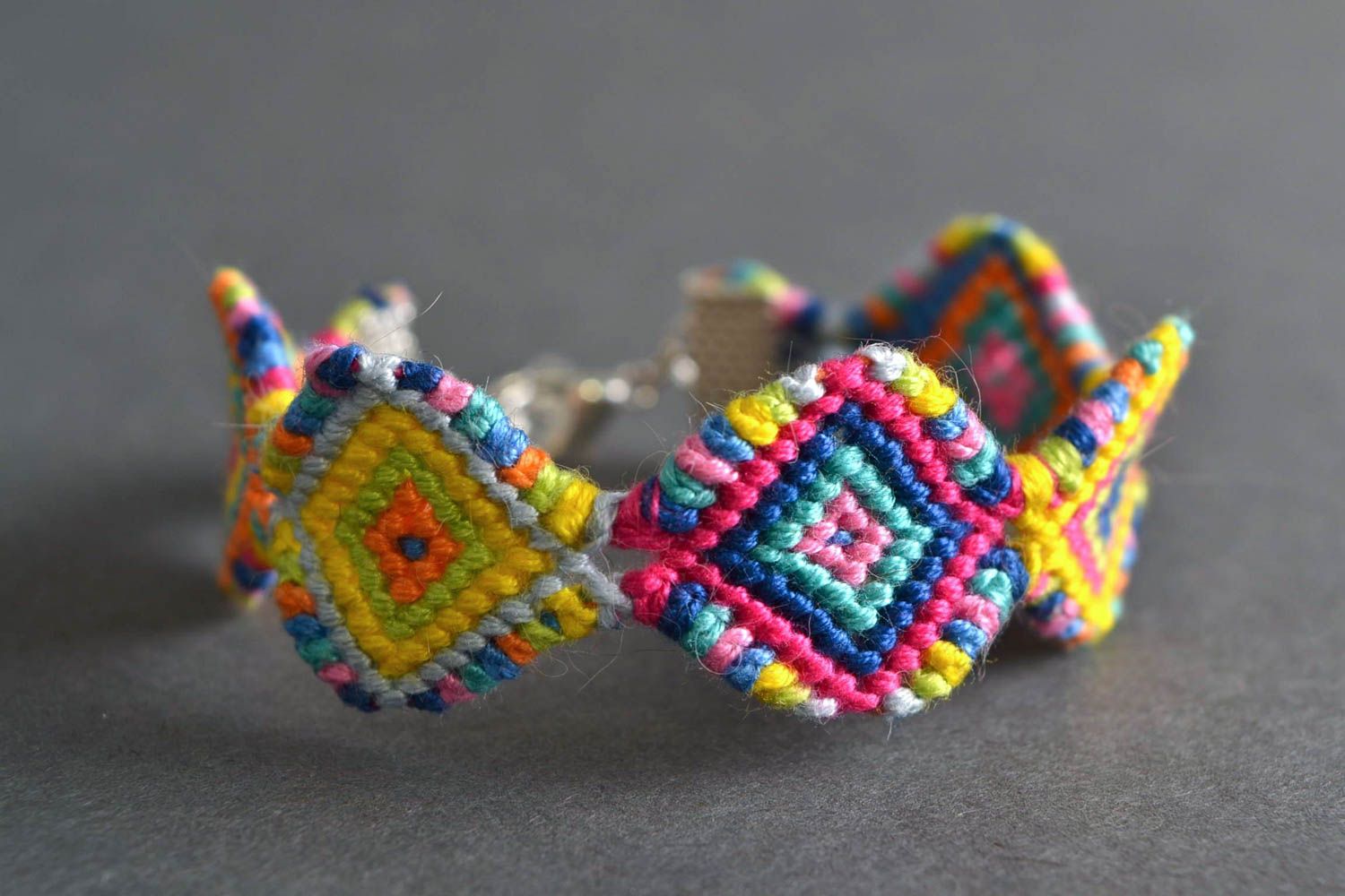 Unusual colorful handmade designer woven friendship bracelet macrame photo 1