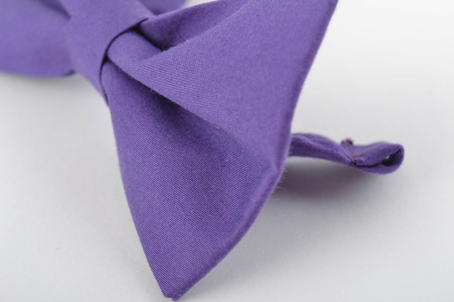 Unusual beautiful handmade violet fabric bow tie adjustable unisex accessory photo 3