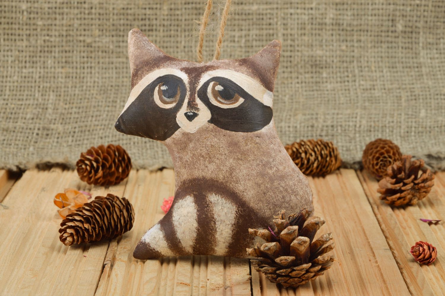 Handmade scented fabric soft toy in the shape of small raccoon photo 1