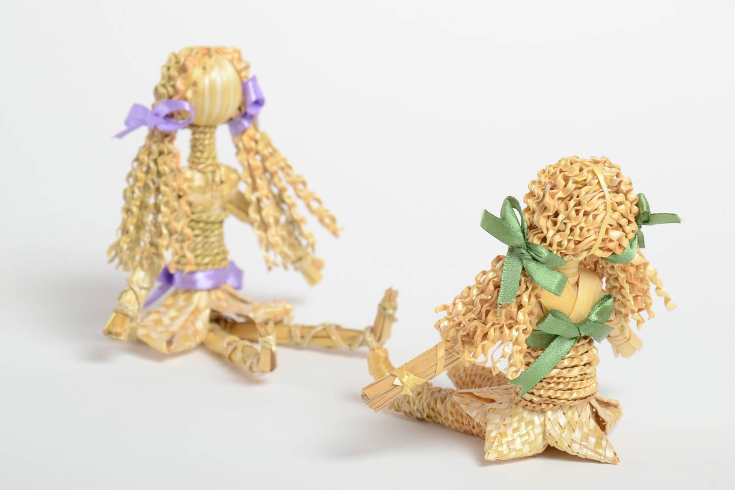 Woven handmade dolls unusual interior decor stylish toys made of straw 2 pieces photo 4