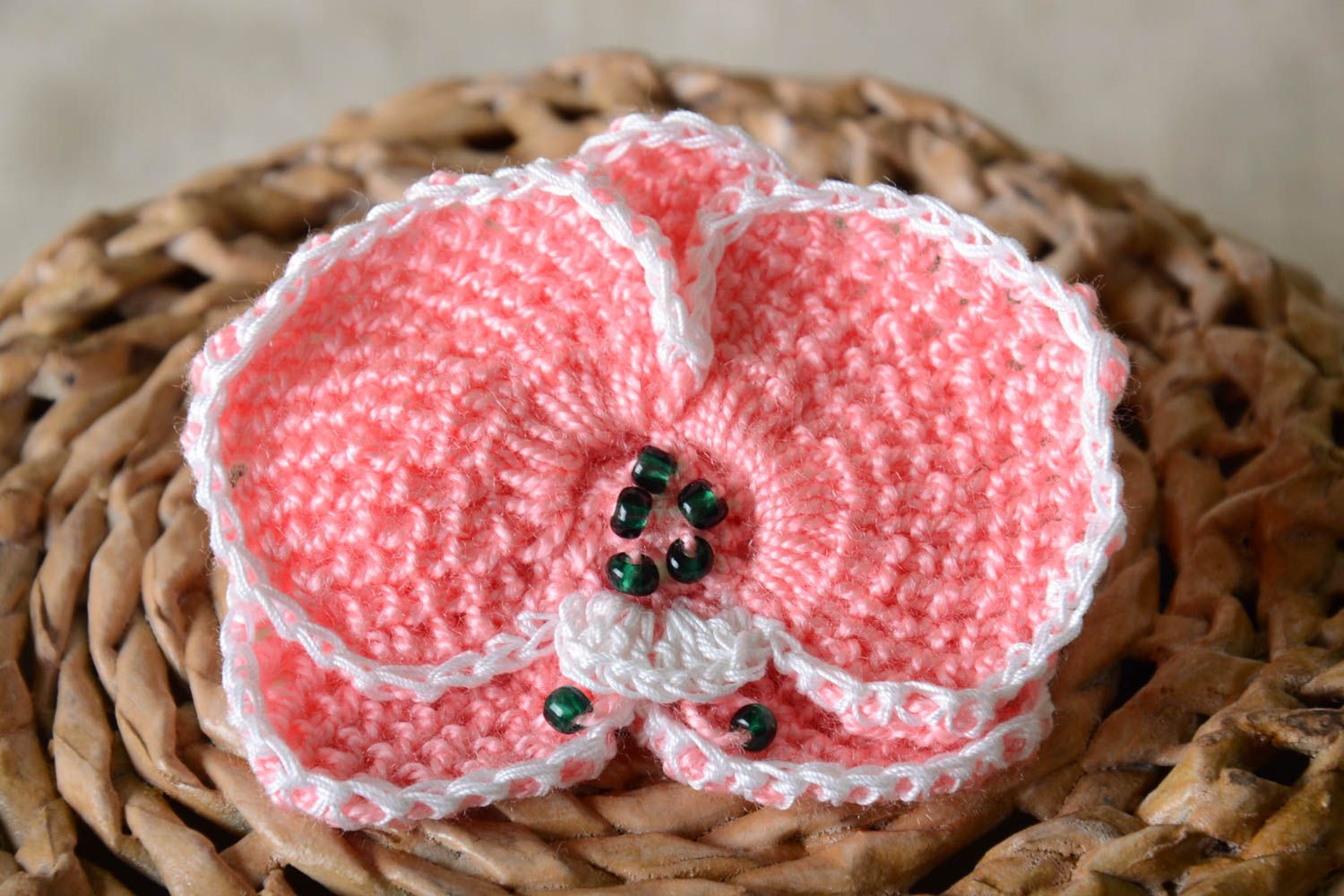 Unusual handmade crochet scrunchie flower hair tie designer hair accessories photo 1