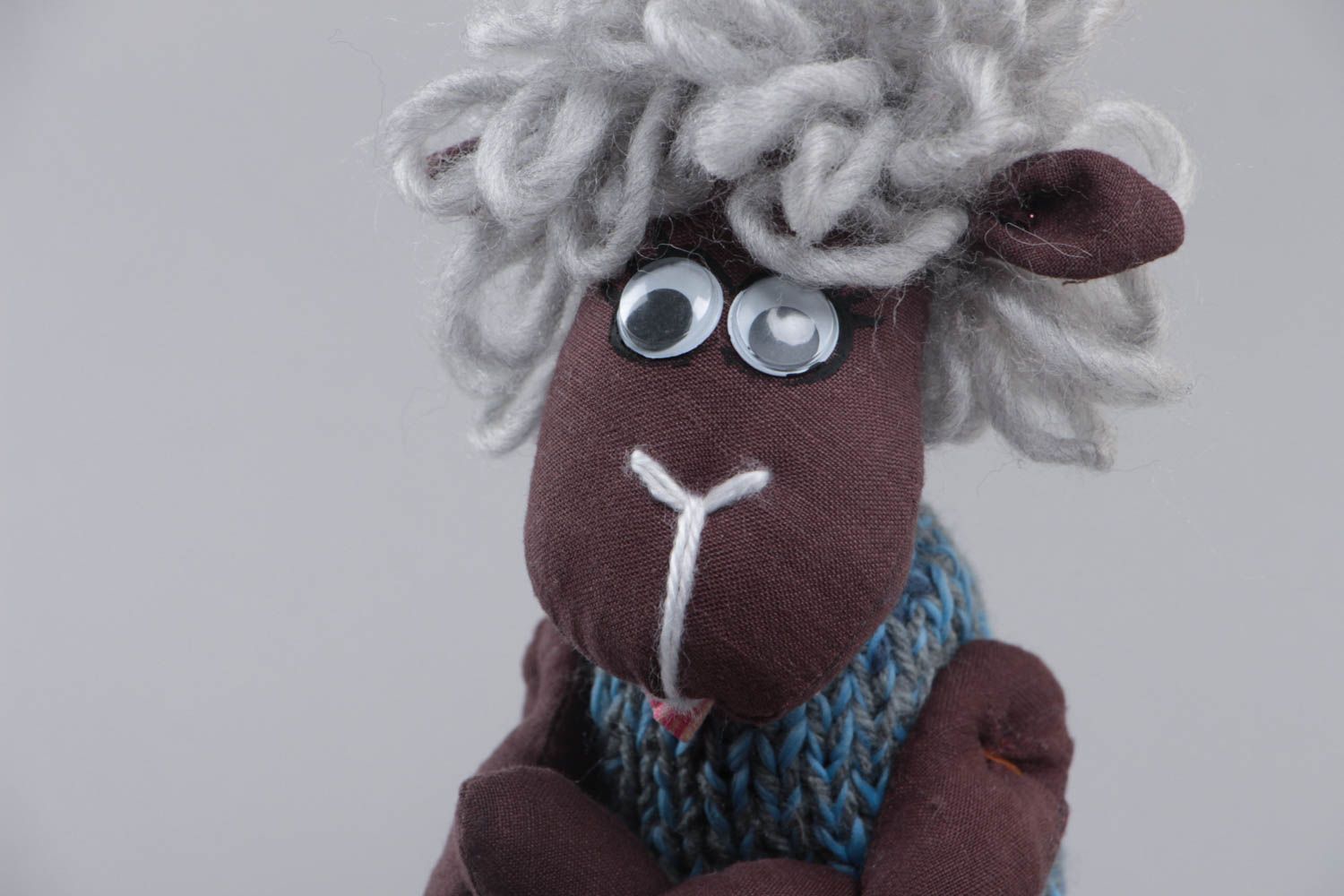 Handmade designer cotton and jersey soft toy lamb in knit vest with bow tie  photo 3