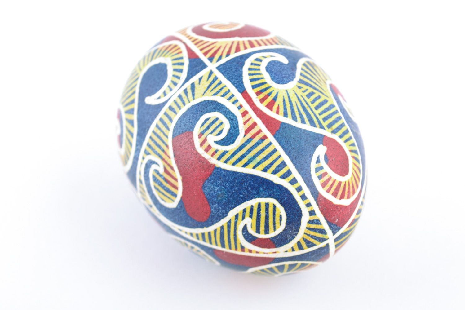 Handmade red and blue painted chicken Easter egg photo 3