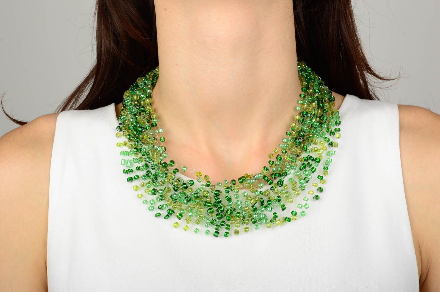 Collier perles rocaille Bijou fait main vert multirang Accessoire femme photo 5