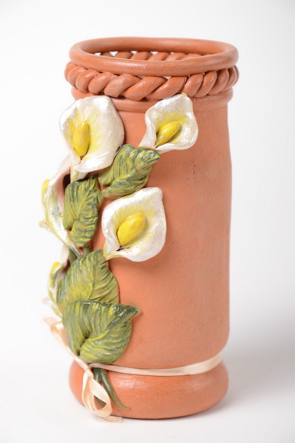 Petit vase en céramique avec fleurs en relief fait main peint d'acrylique 60 cl photo 5