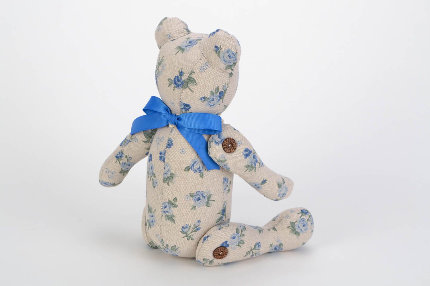 Handmade fabric soft toy bear with flower pattern for home decor photo 5