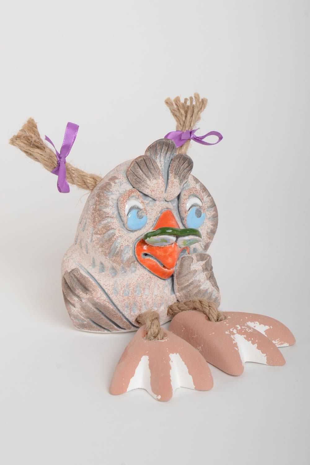 Tirelire hibou faite main Figurine oiseau en argile Cadeau original intéressant photo 2