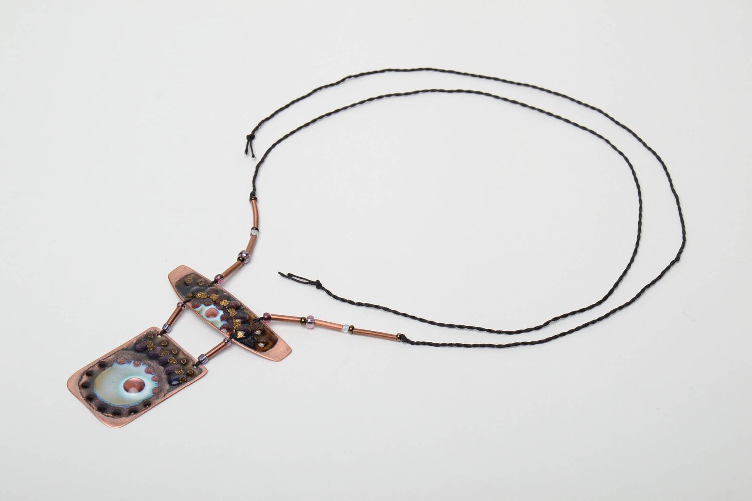 Handmade copper pendant painted with enamels photo 3