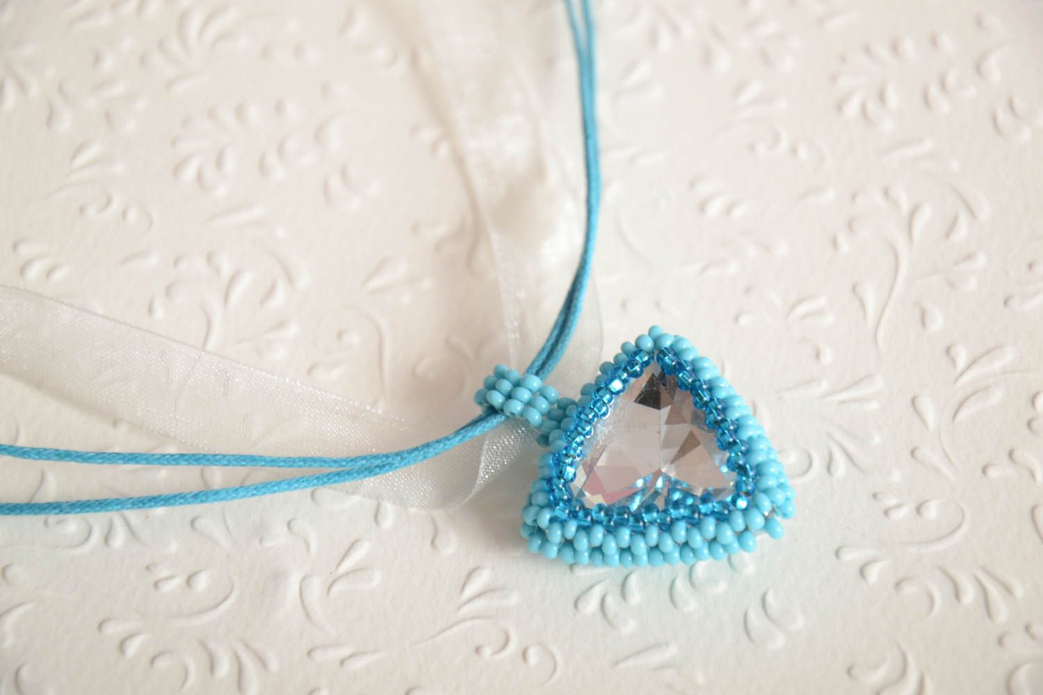 Handmade designer pendant stylish beaded accessory blue beautiful necklace photo 1
