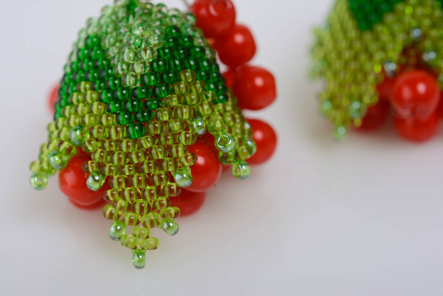 Bright beaded earrings Berries handmade woven beautiful fancy red accessory photo 3