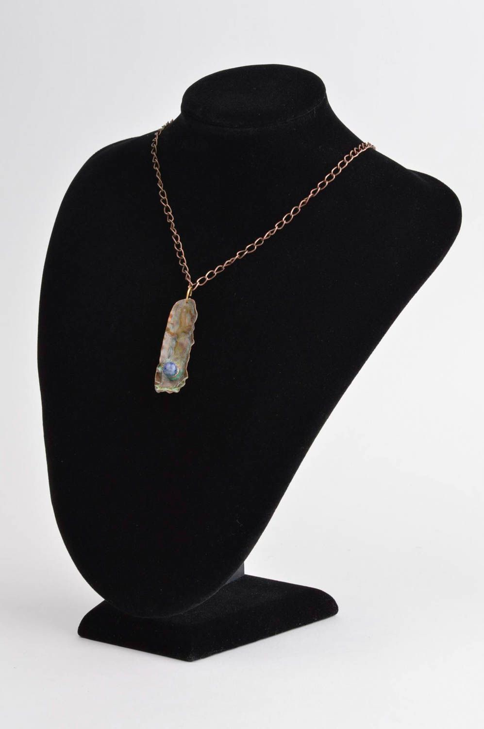 Pendentif cuivre Bijou métal fait main lapis-lazuli design Accessoire mode photo 1