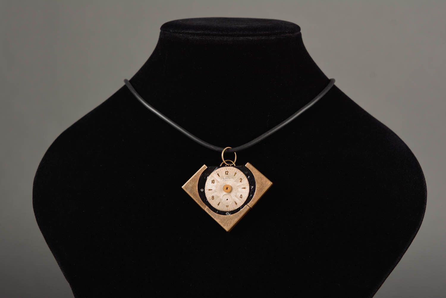 Unusual handmade metal pendant clock neck accessories contemporary jewelry photo 2