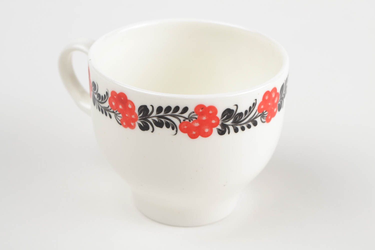 5 oz white ceramic porcelain tea cup with black and red floral pattern in Japanese style photo 5