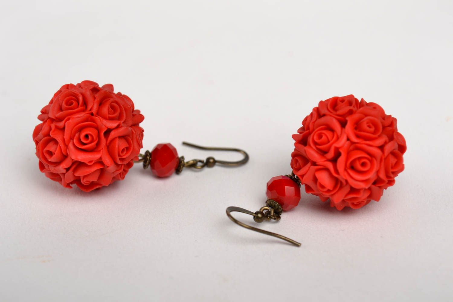 Handmade designer red earrings stylish flower earrings elite accessory photo 4