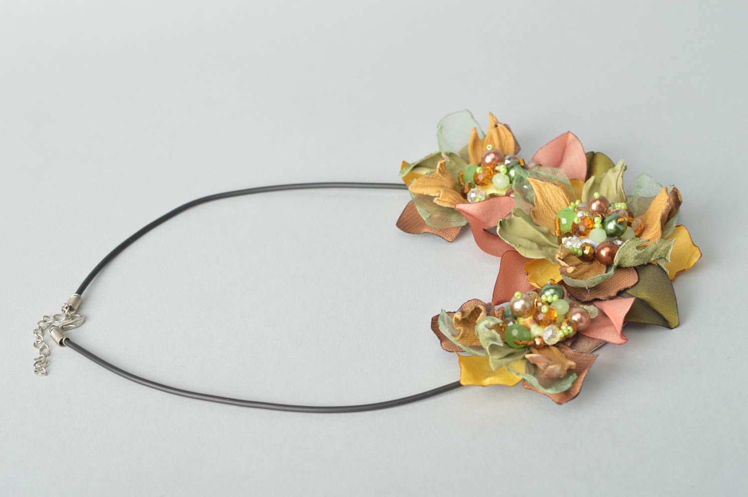 Handmade Blumen Collier Leder Schmuck Accessoire für Frauen Geschenk Idee foto 3