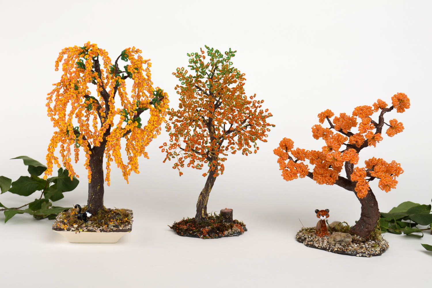 Деревья из бисера ручной работы искусственные деревья предметы интерьера 3 шт фото 1