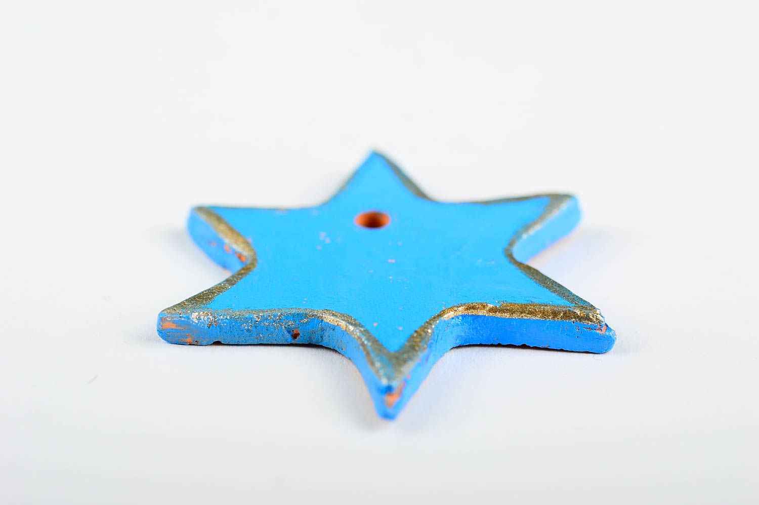 Игрушка на елку хэнд мэйд декор для дома глиняная игрушка в виде голубой звезды фото 3