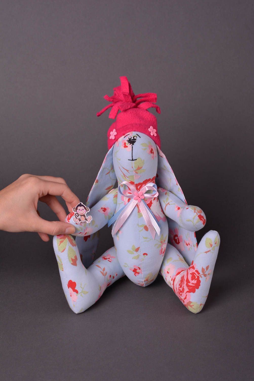 Jouet lapin Peluche faite main en tissu à motif floral Cadeau pour enfant photo 2