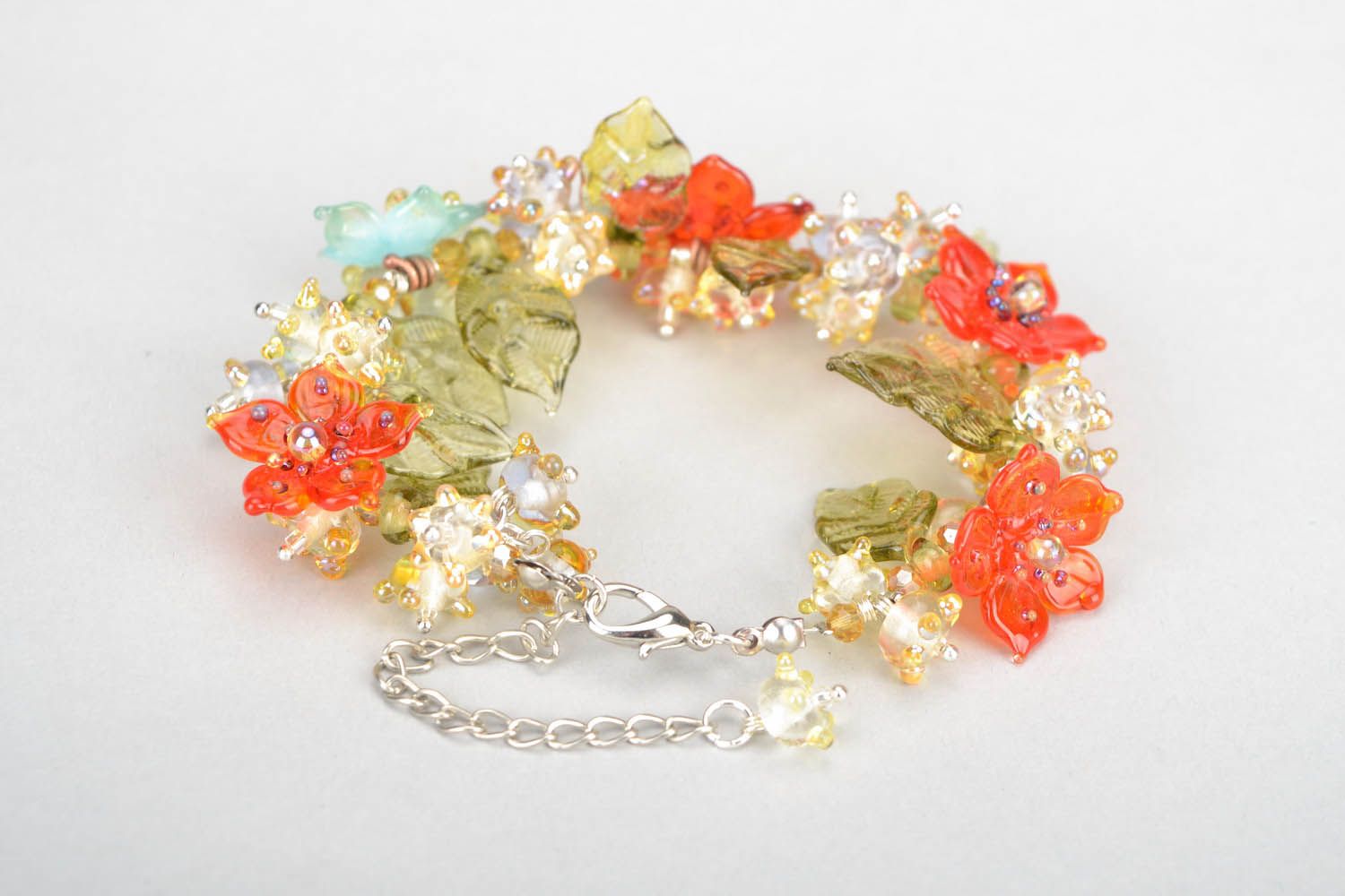 Bracelete floral de vidro artesanal  foto 6