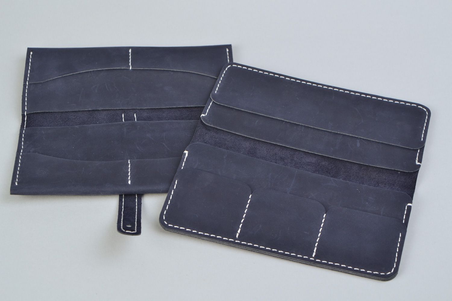Set of handmade genuine leather wallet and purse of blue color photo 4