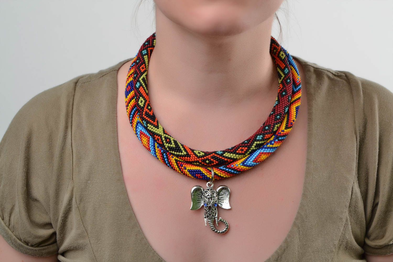 Beautiful handmade beaded cord necklaces in Indian style 2 pieces Elephant photo 1
