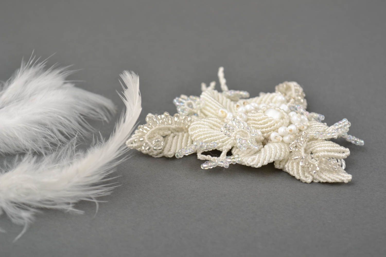 Fleur macramé faite main Fourniture bijoux blanche pour broche Loisirs créatifs photo 1