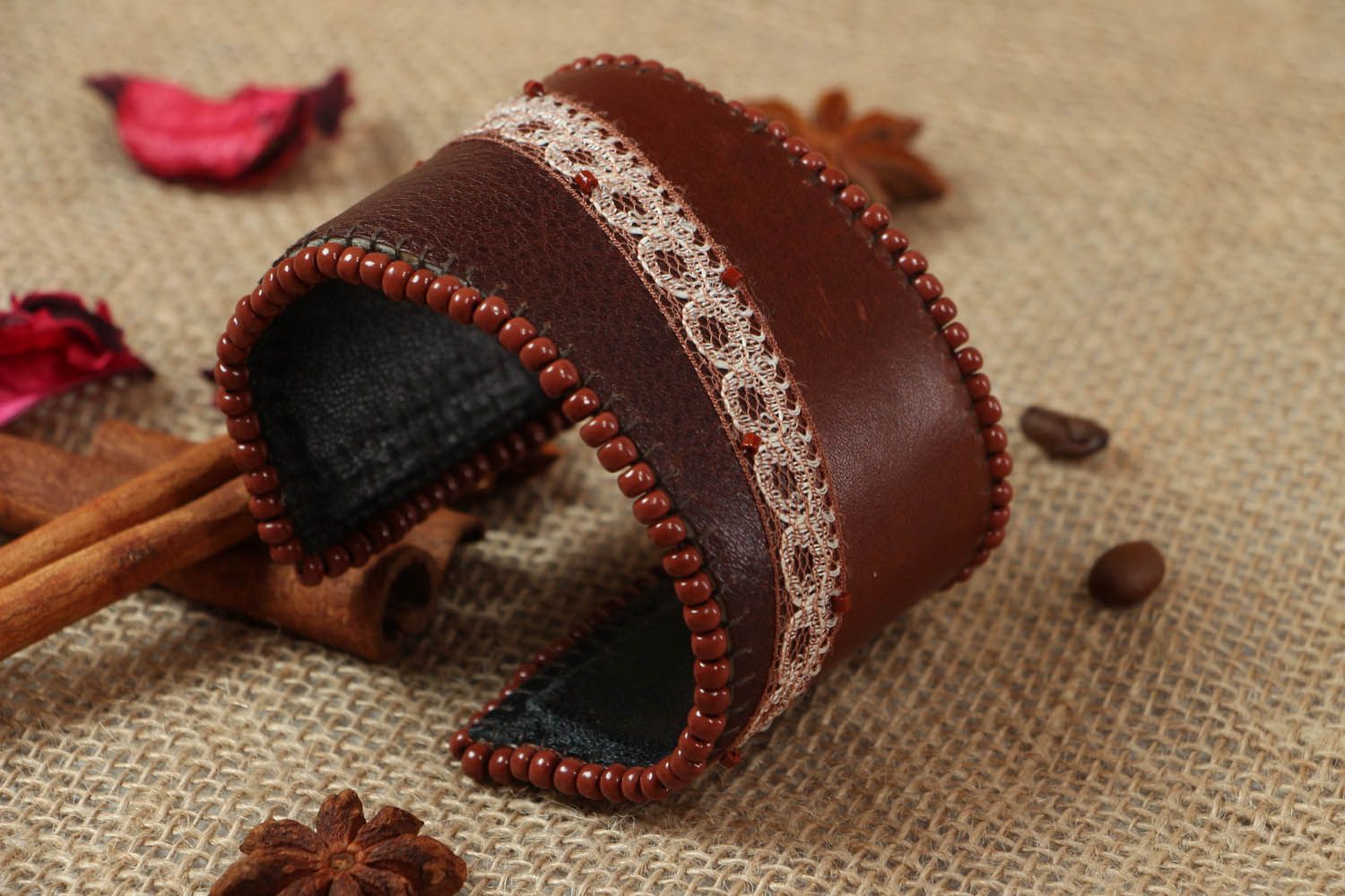 Leather bracelet with lace  photo 5