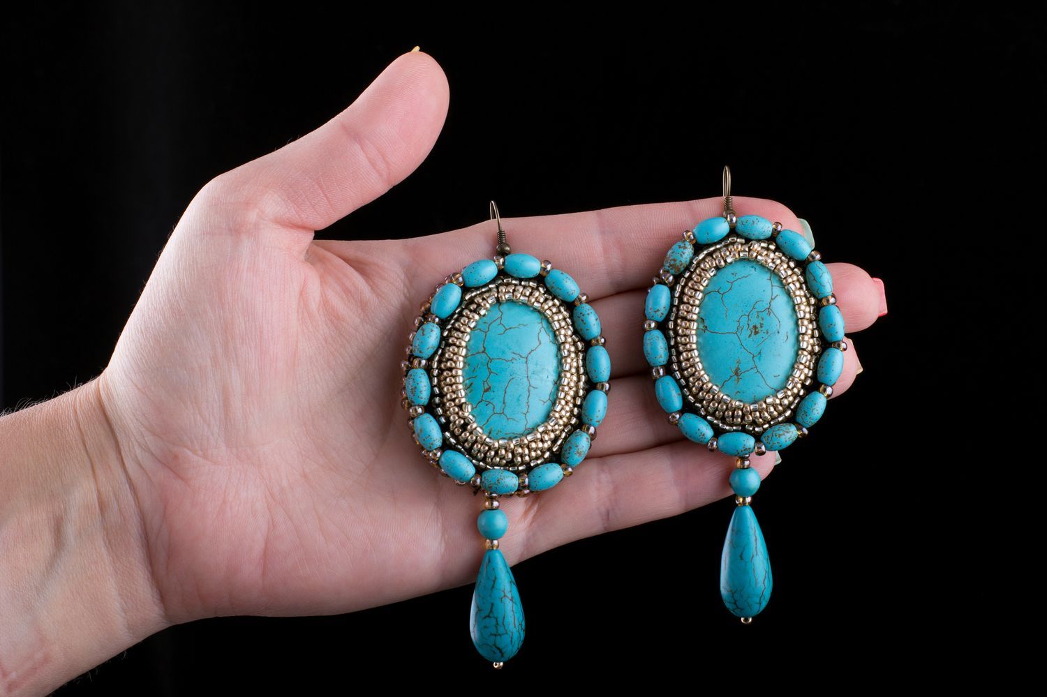 Handmade earrings natural stones earrings turquoise accessory for women photo 5