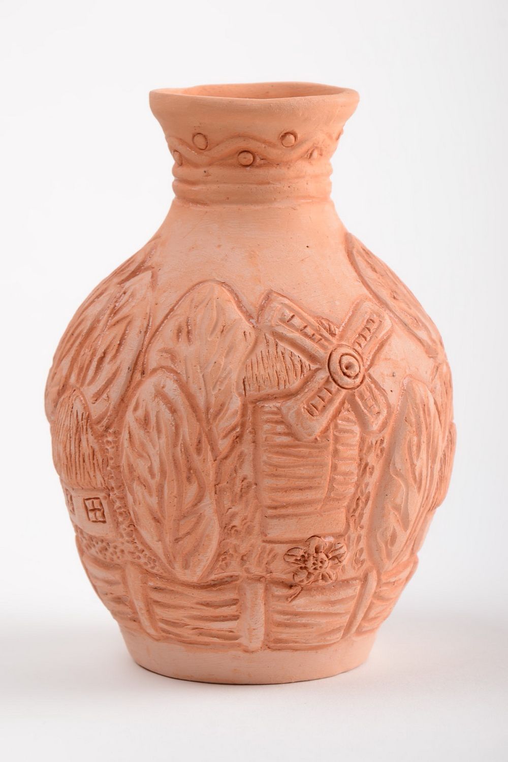 Vase en terre cuite fait main avec paysage de campagne original style ethnique photo 2