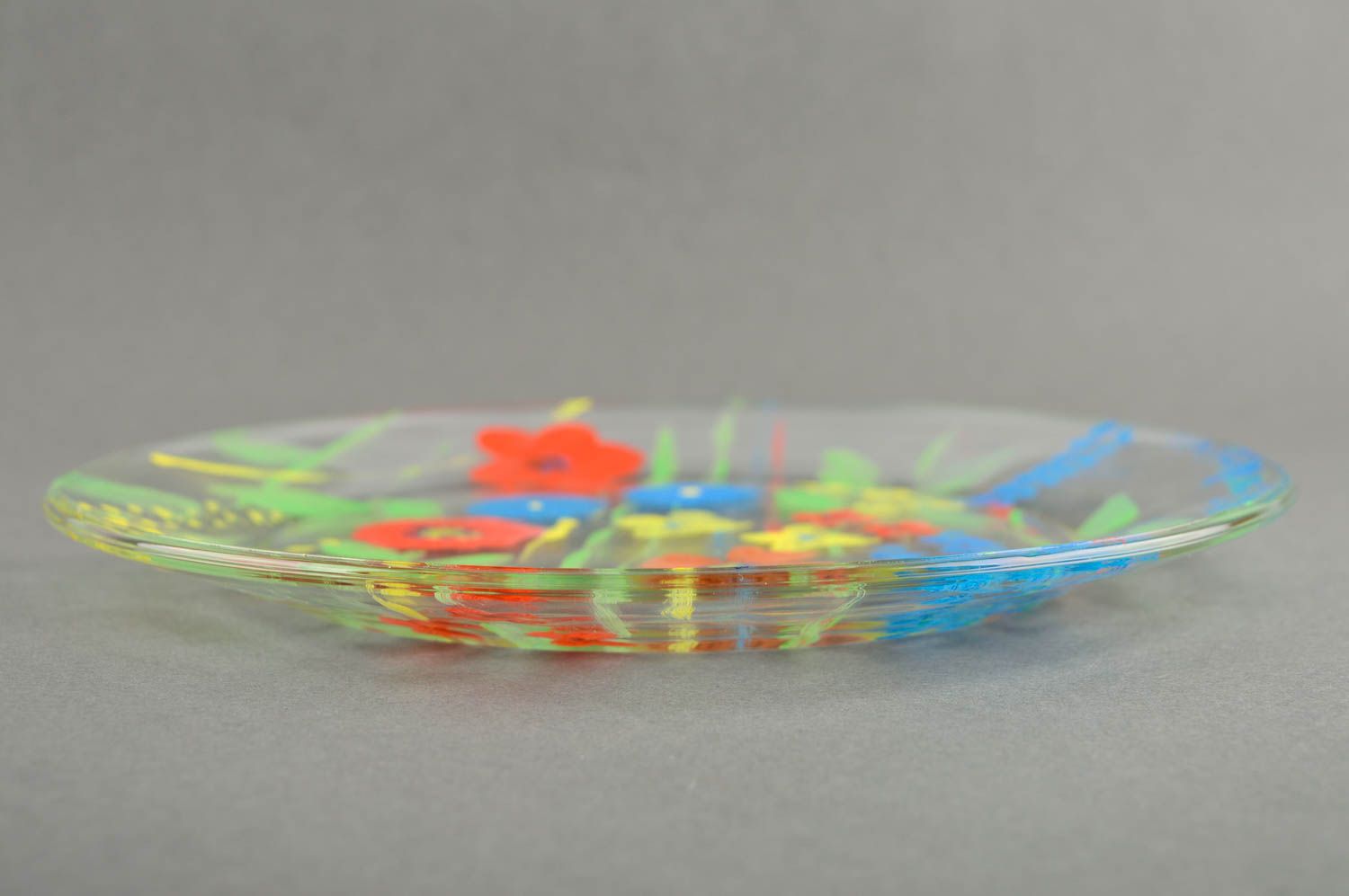 Тарелка ручной работы расписная посуда стеклянная тарелка Полевые цветы фото 4