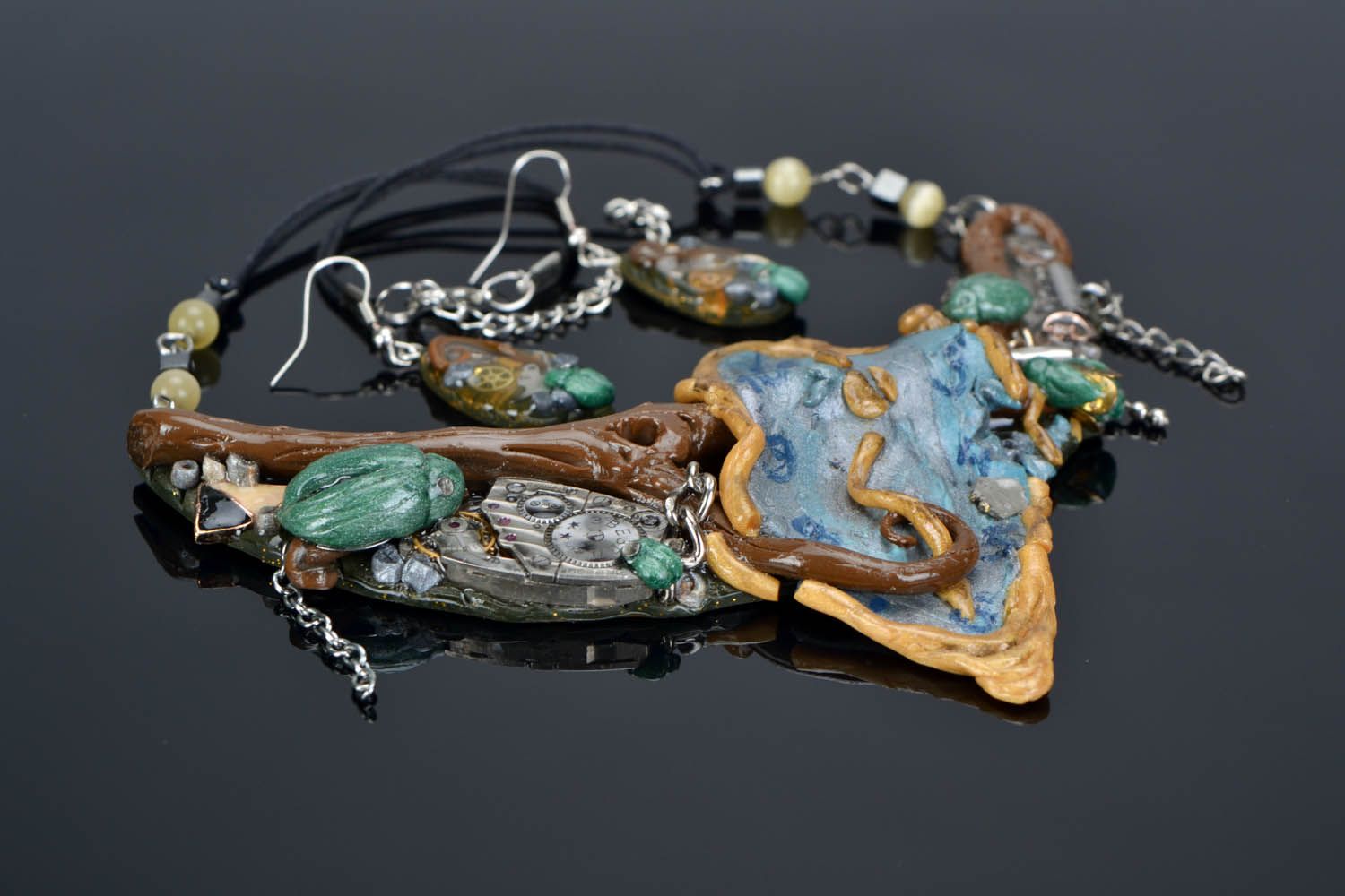Conjunto artesanal de jóias de cerâmica plástica Salvador Dali foto 1