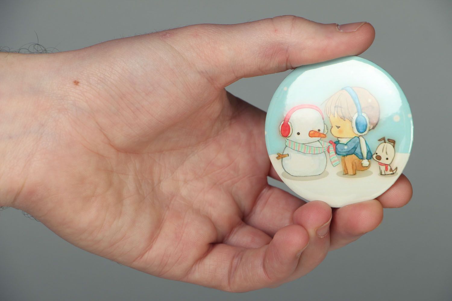 Pocket mirror with the image of snowman and boy photo 3