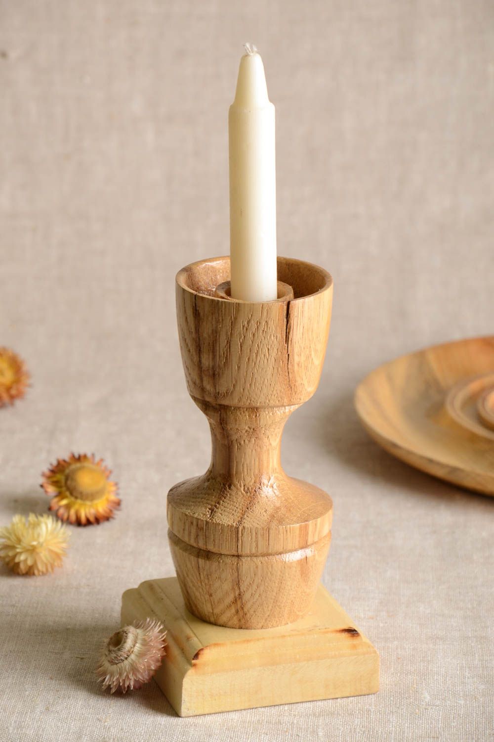 Candelero de madera hecho a mano decoración de hogar soporte para velas foto 1