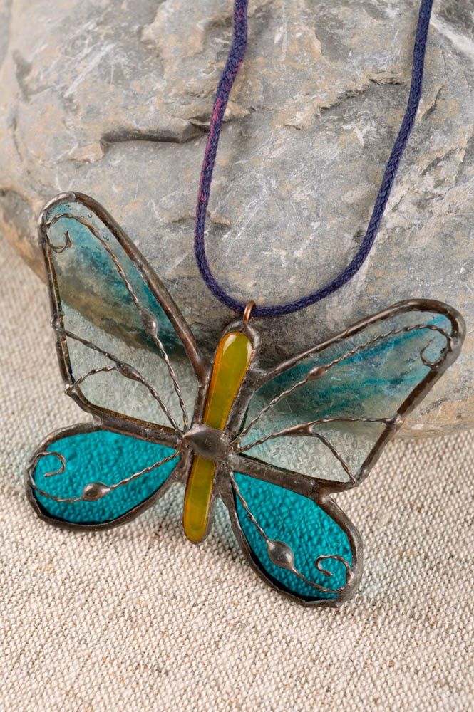 Handmade unique butterfly glass pendant designer stylish accessory for girls photo 1