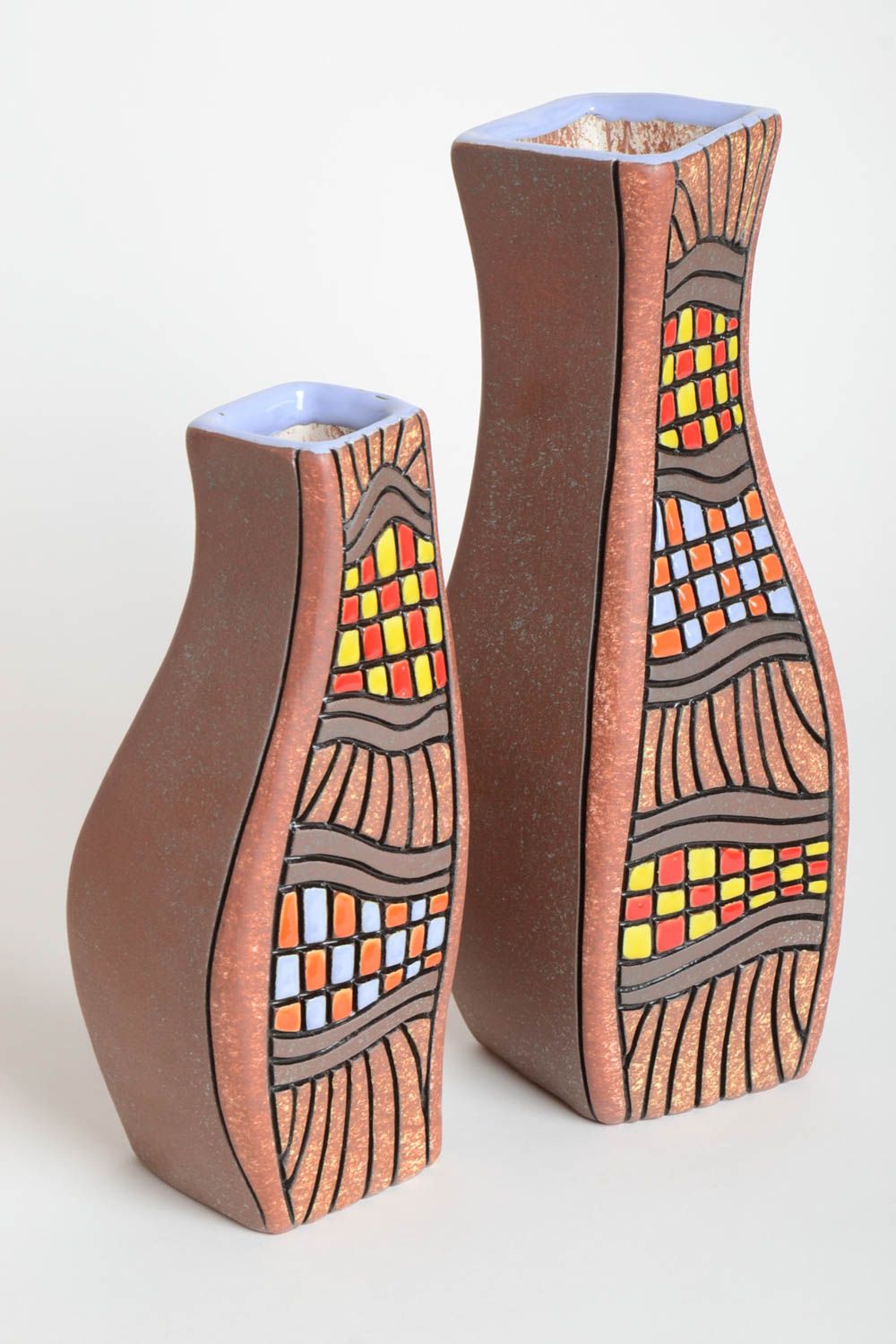 Vase set of handmade ceramic two vases in brown colors 4,6 lb photo 2