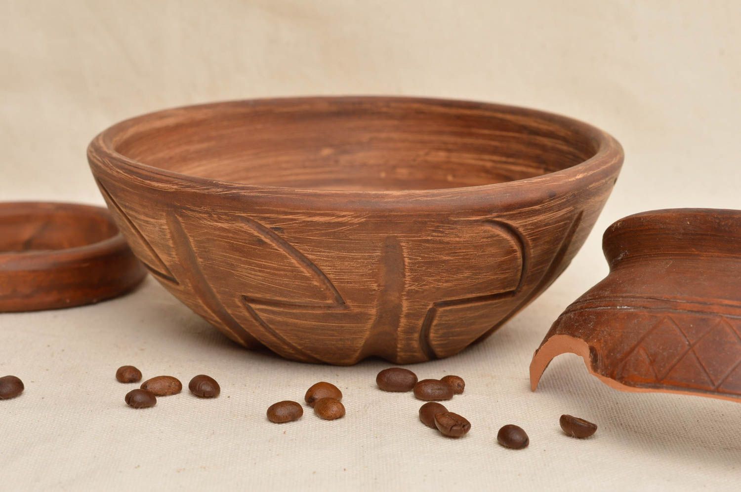 Cuenco de cerámica artesanal utensilio de cocina regalo original marrón foto 1
