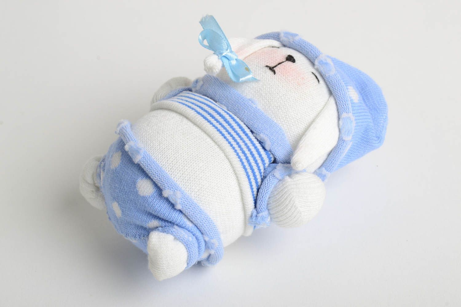 Игрушка заяц ручной работы авторская игрушка стильный подарок ребенку в голубом  фото 3