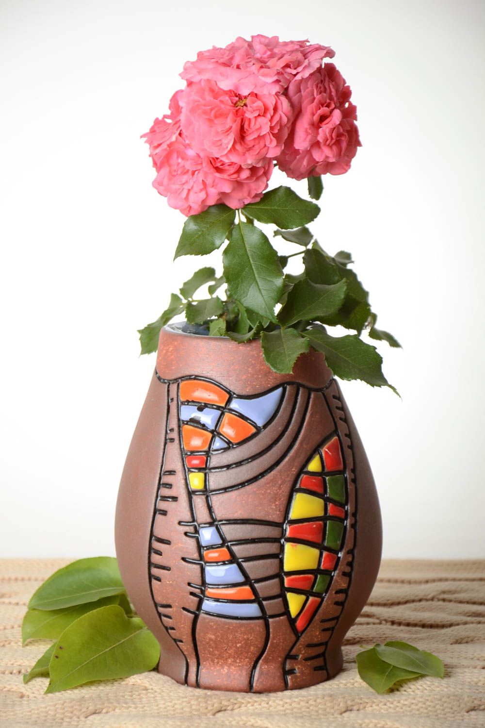 Vase argile fait main Déco maison beau à fleurs design Cadeau original photo 1