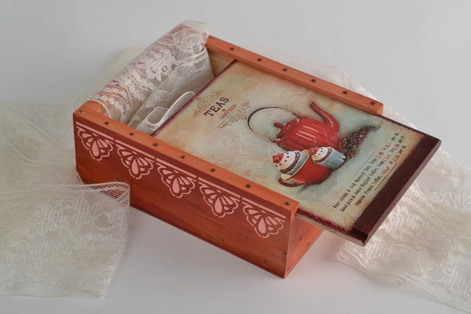 Handmade Holz Teebox in Decoupage schön originell mit Bemalung künstlerisch foto 1