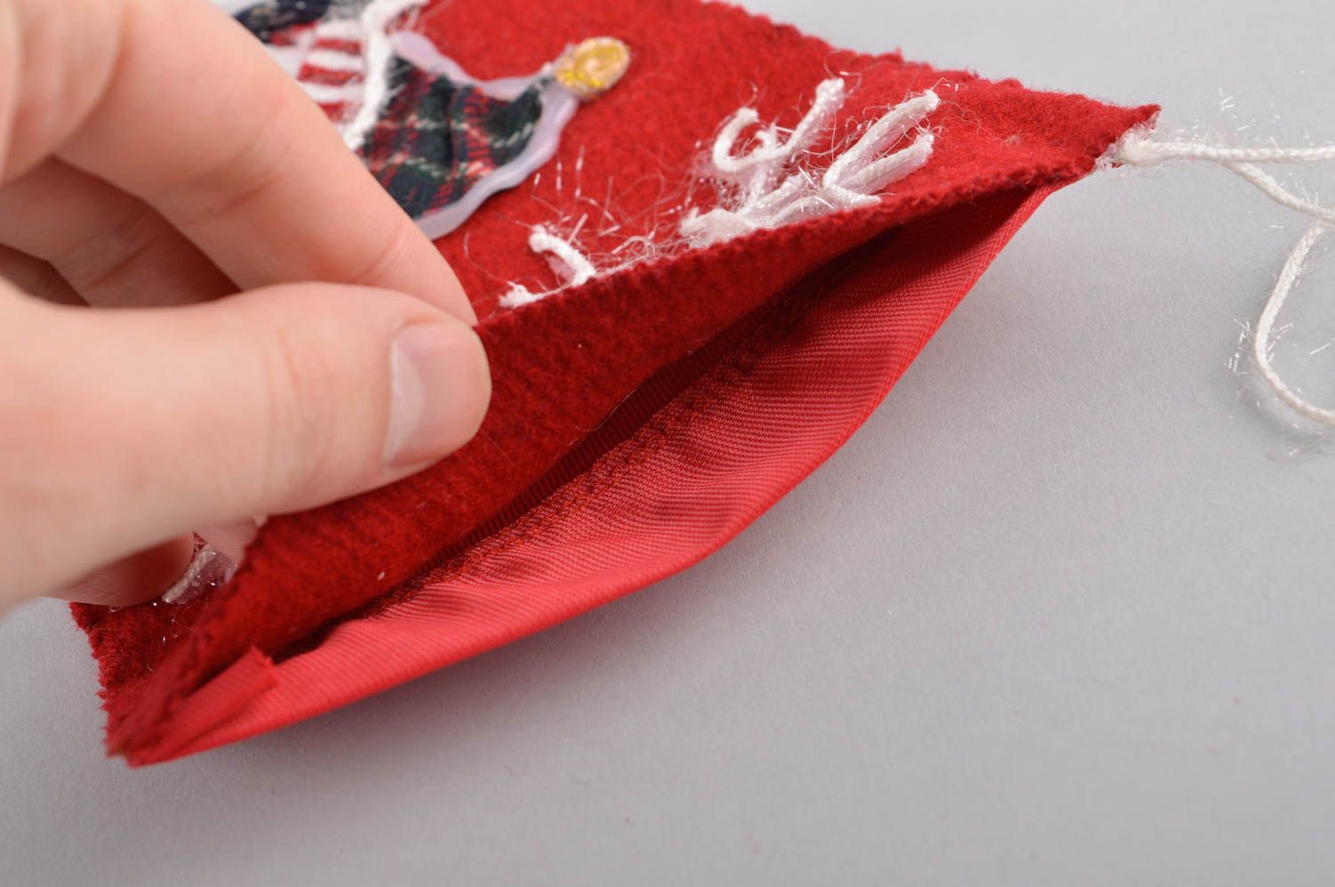 Chaussette Noël Déco maison fait main rouge tissu laine Décoration intérieure photo 4