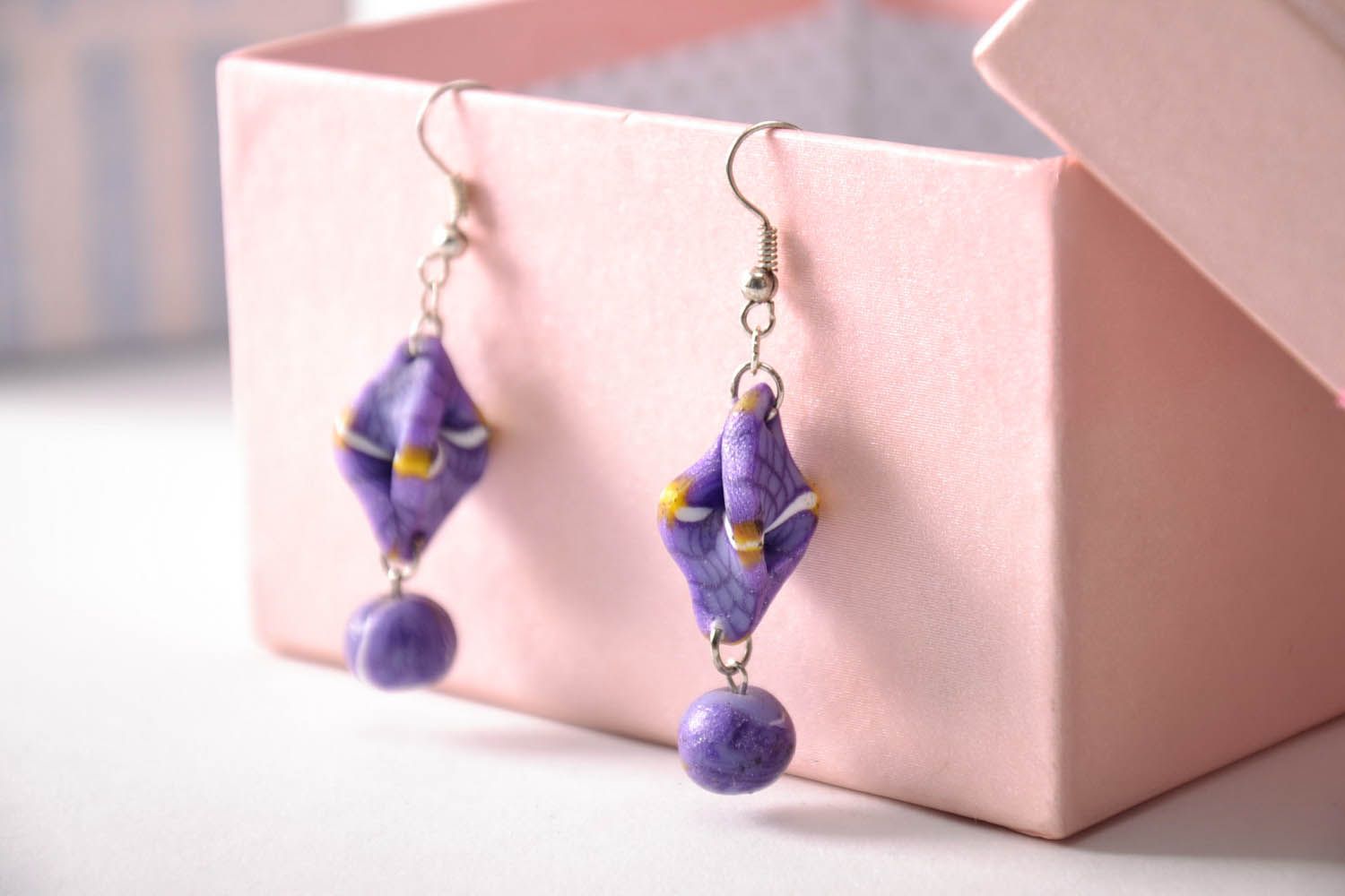Long earrings with charms made of polymer clay photo 1