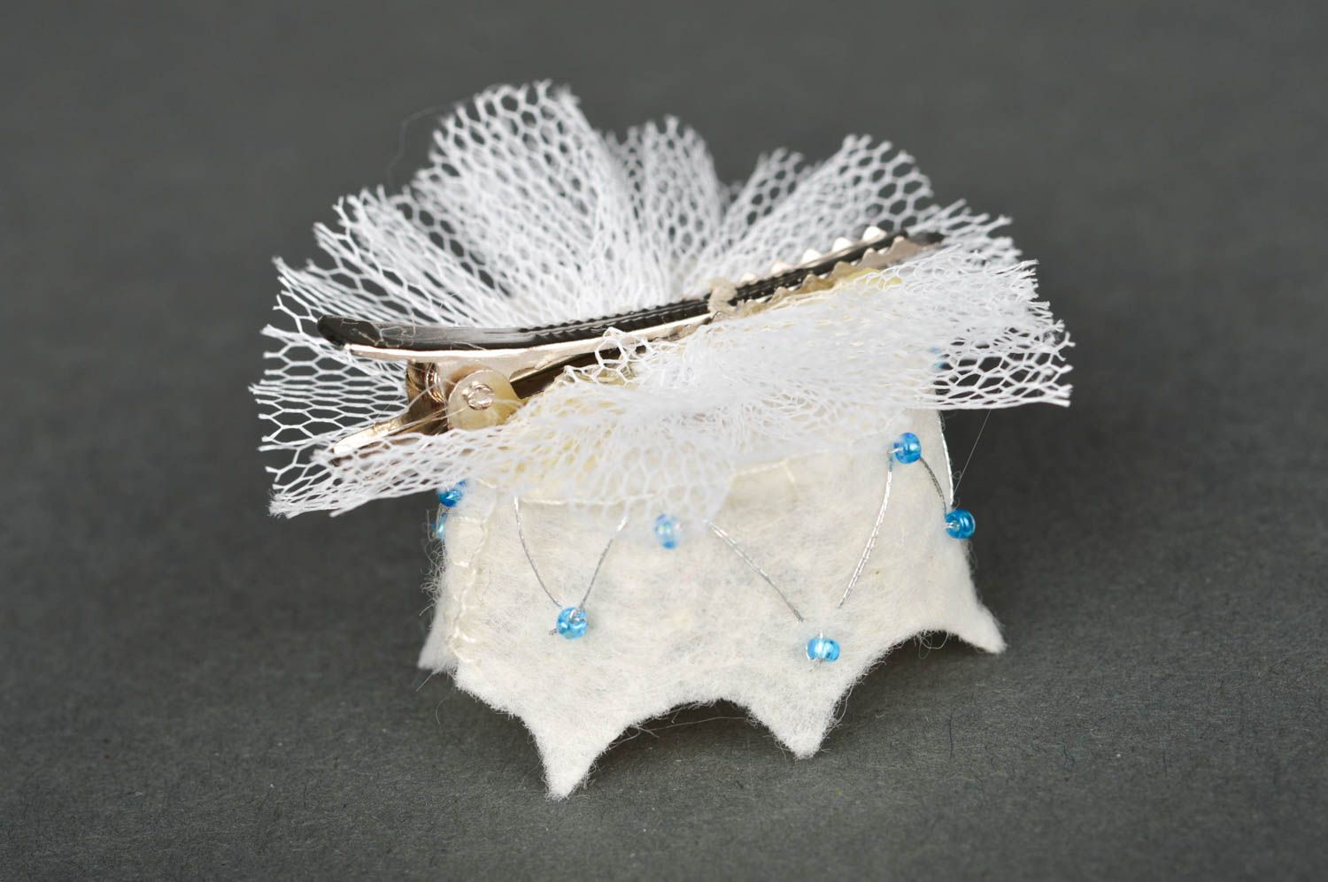 Pinza de pelo artesanal accesorio para niña regalo original Corona blanca foto 5