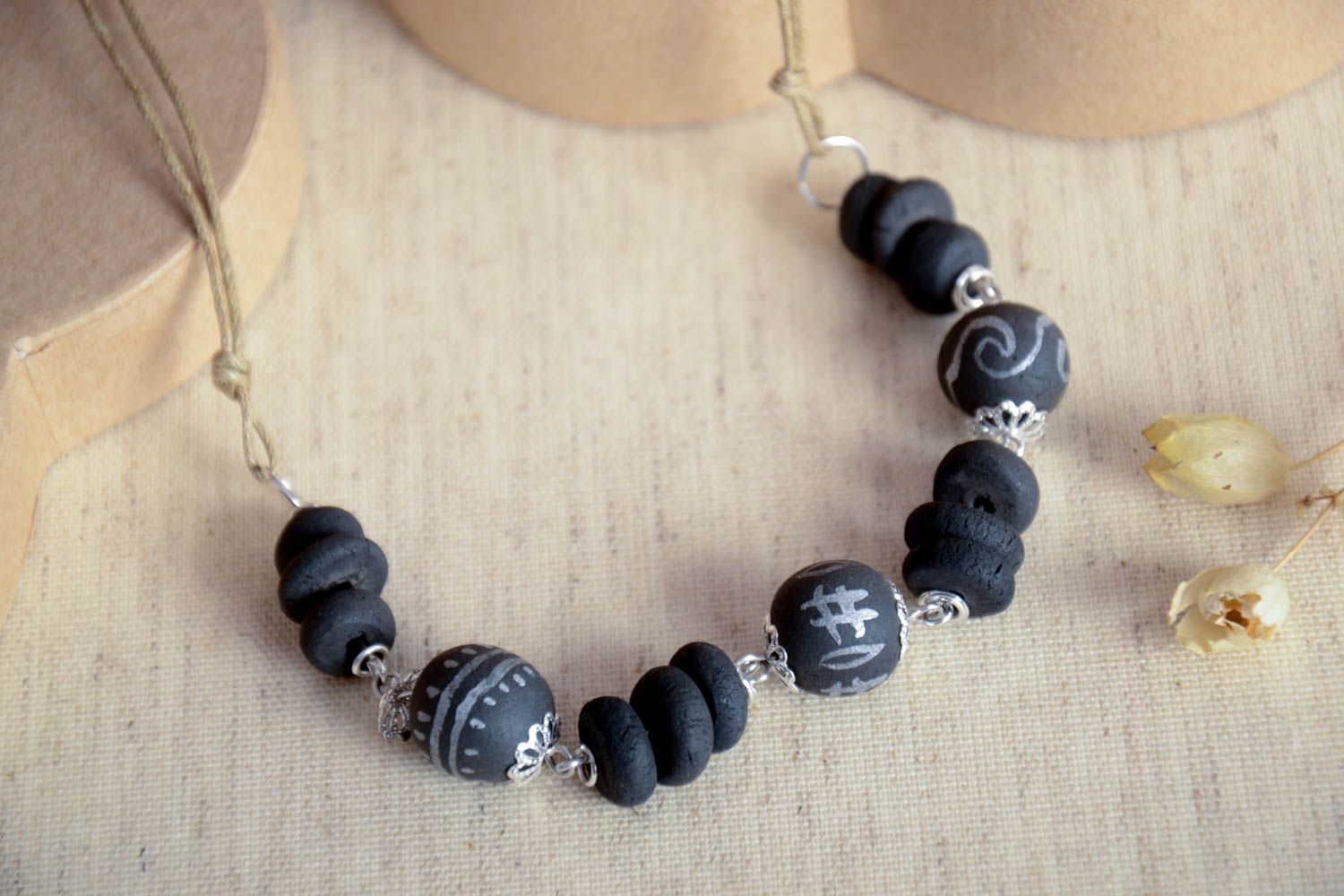 Clay necklace handmade ceramic accessories clay jewelry beaded ethnic necklace photo 1