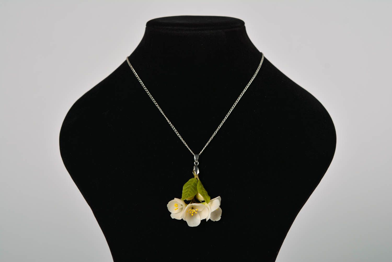 Beautiful handmade designer polymer clay neck pendant with molded flowers photo 1
