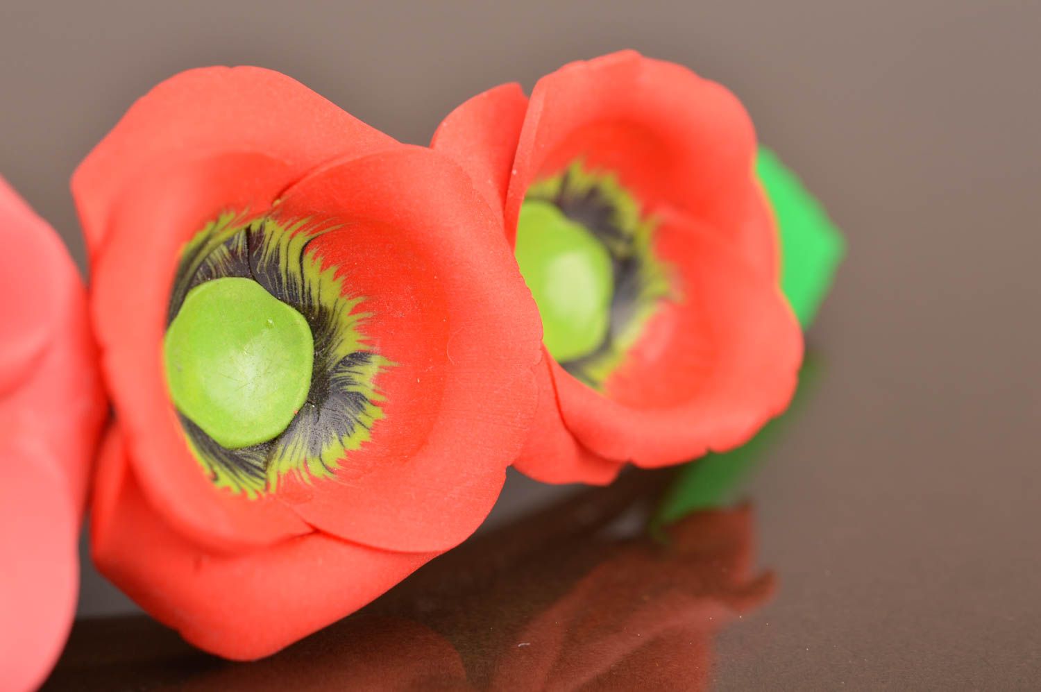 Beautiful long red polymer clay flower barrette designer hair accessory photo 3