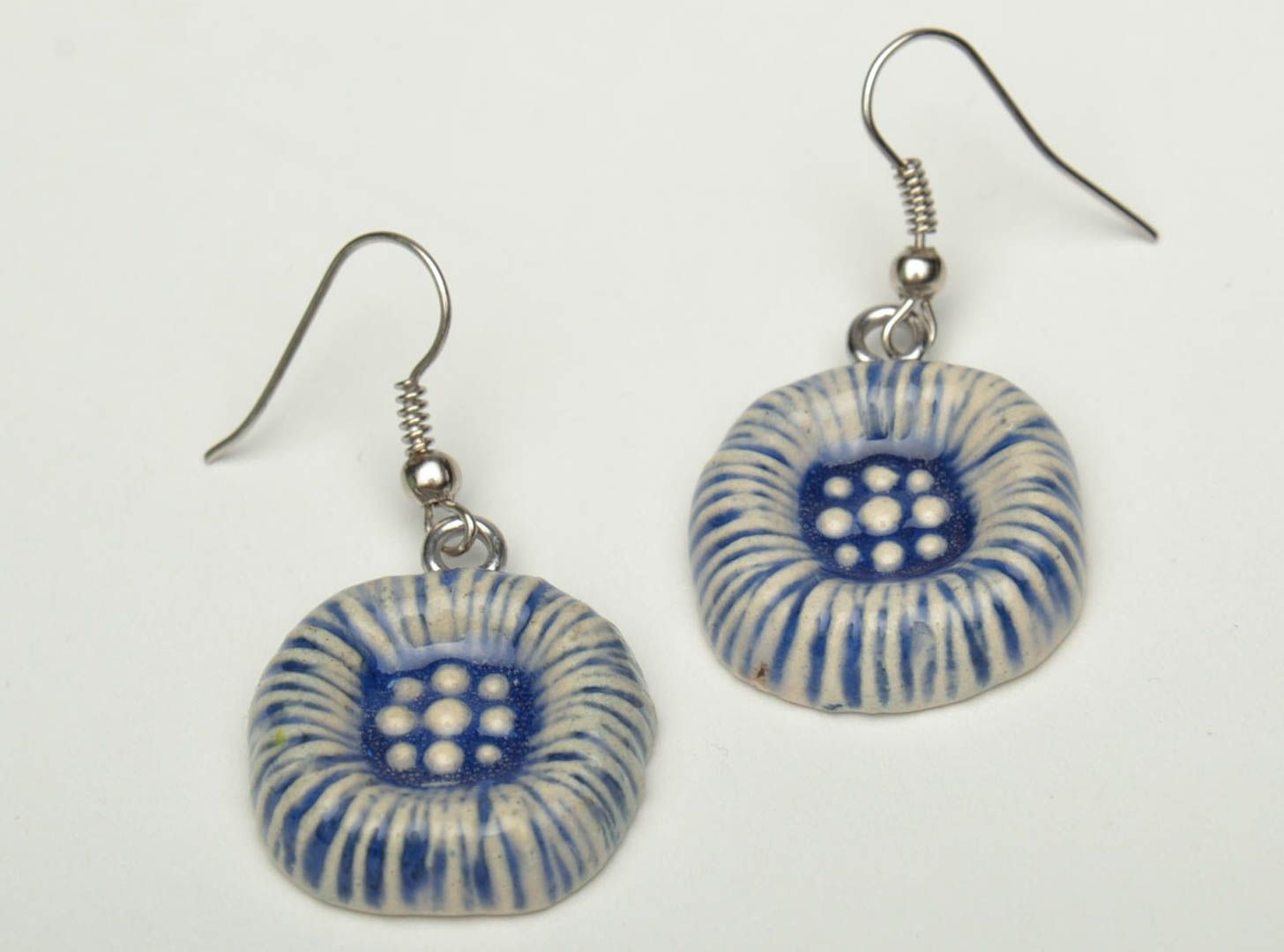 Unusual ceramic earrings with painting photo 2