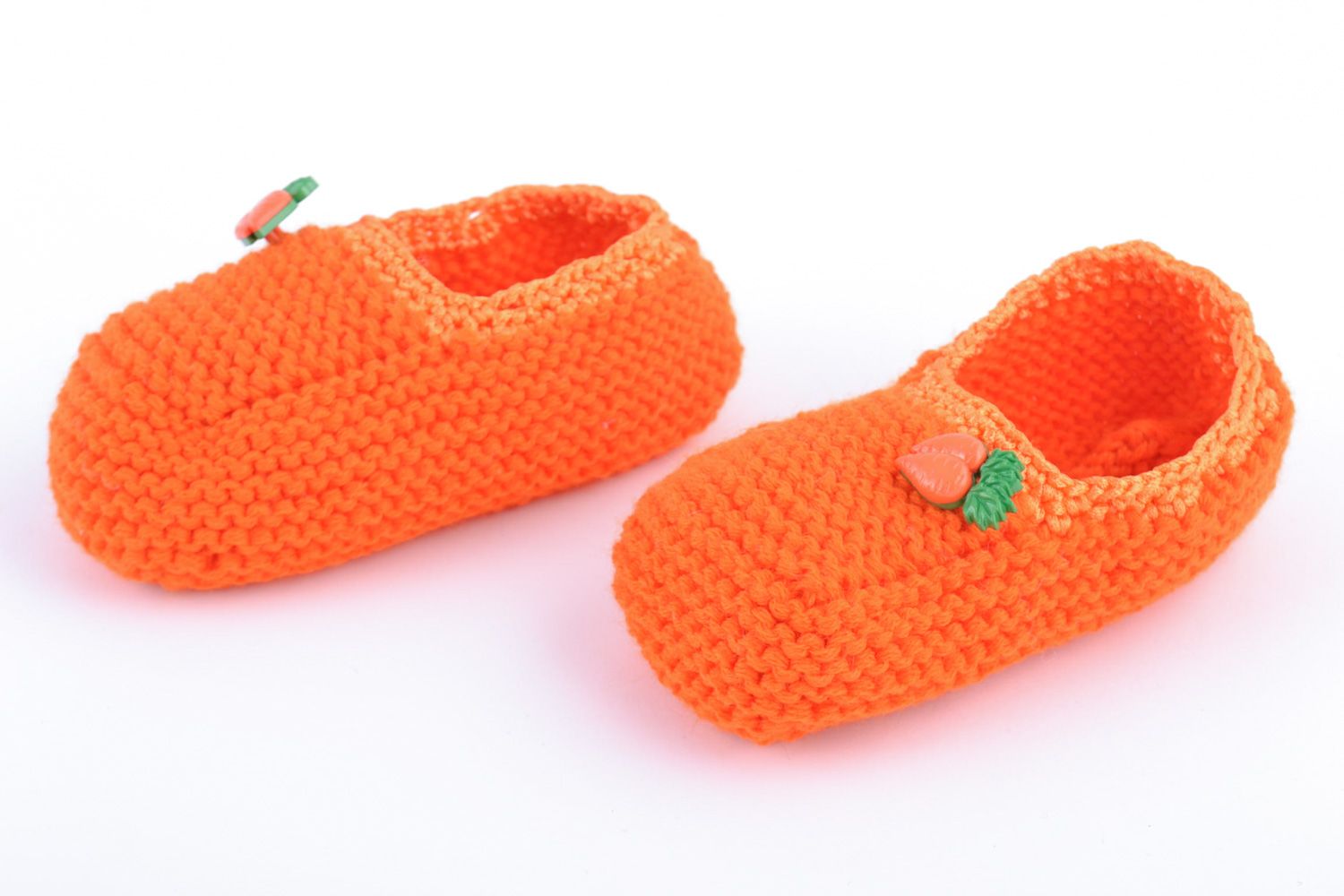 Orange handmade knitted wool baby booties photo 5