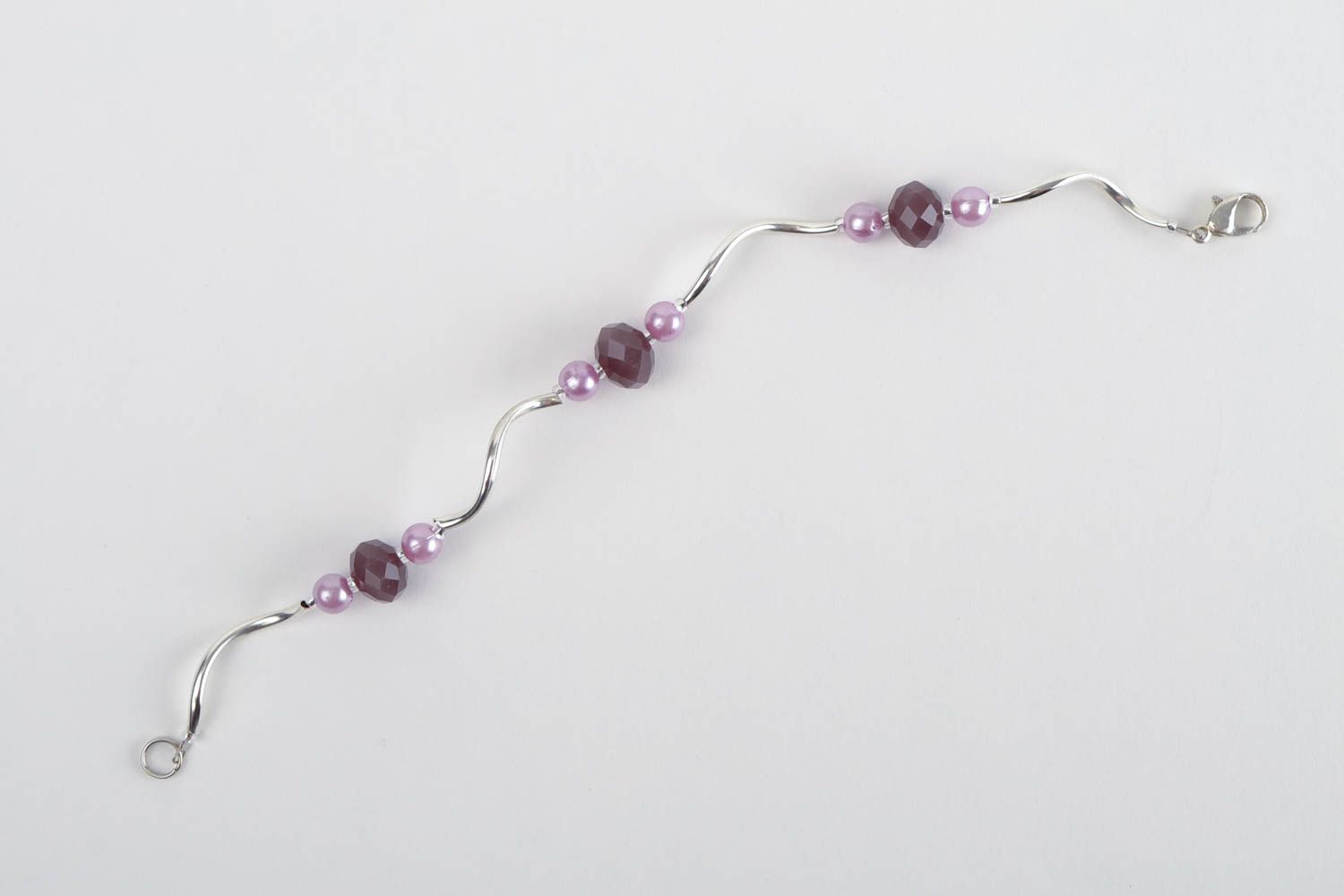 Elegant women bracelet on metal string with red beads photo 4