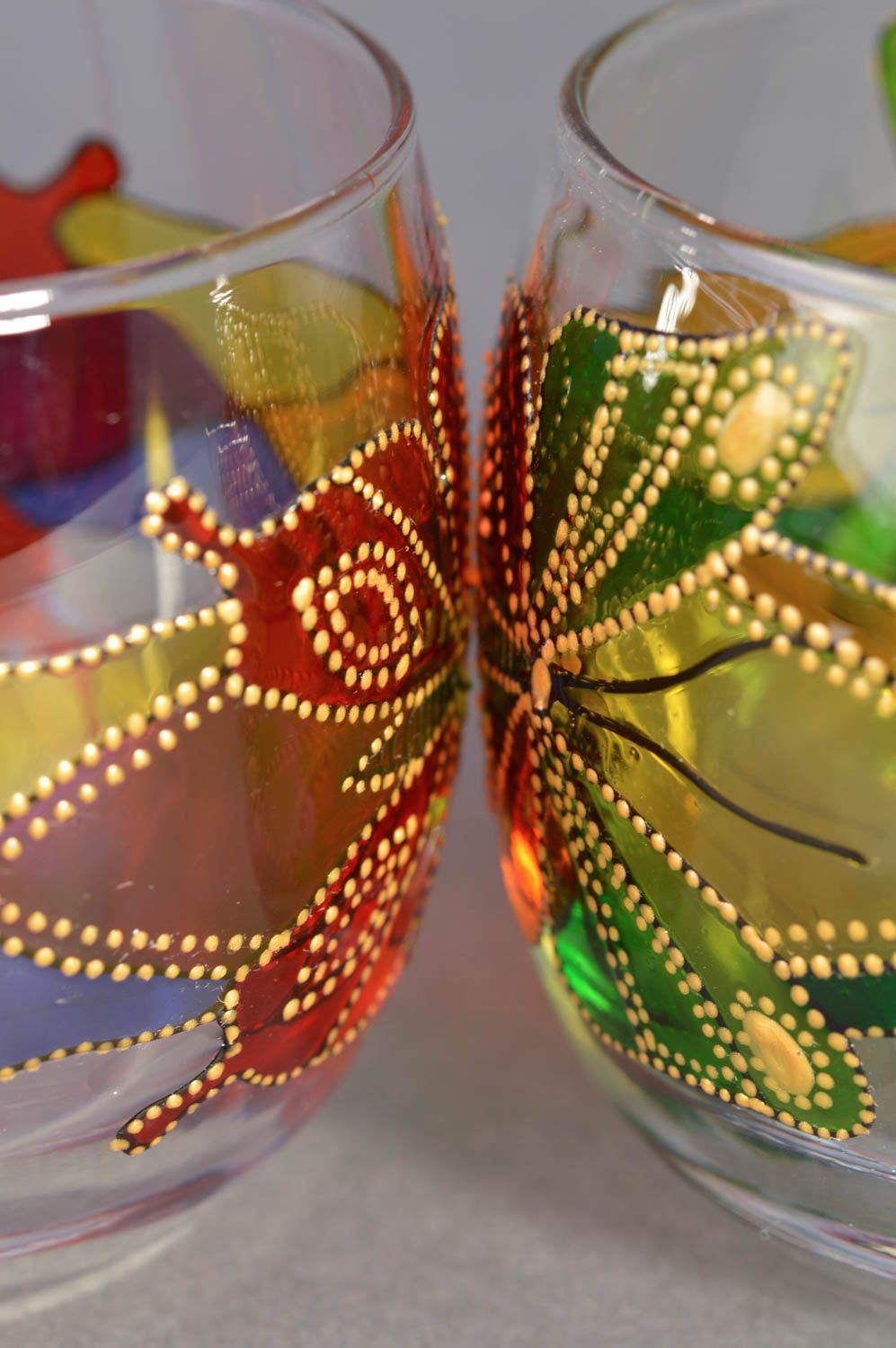Bougeoirs en verre d'or faits main avec peinture vitrail 2 pièces rondes photo 4
