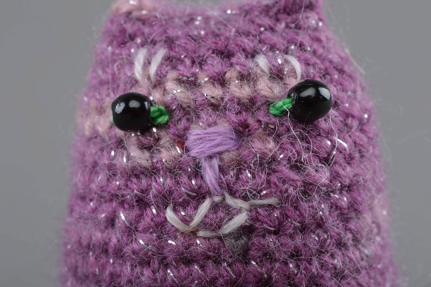 Handmade miniature violet crochet toy cat for children photo 2